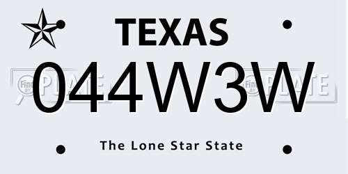 044W3W Texas License Plate