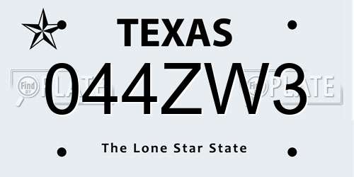 044ZW3 Texas License Plate