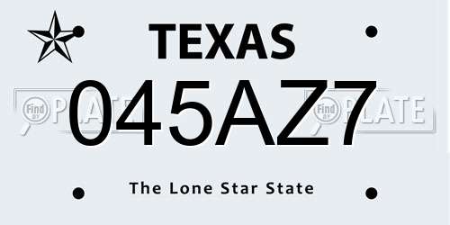 045AZ7 Texas License Plate