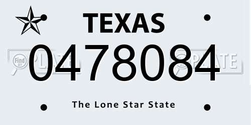 0478084 Texas License Plate