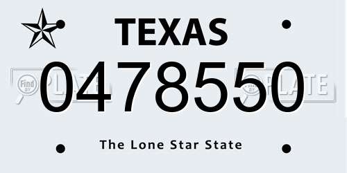 0478550 Texas License Plate