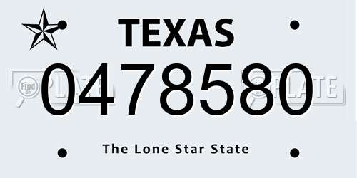 0478580 Texas License Plate