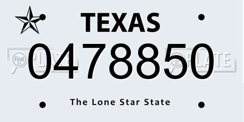 0478850 Texas License Plate