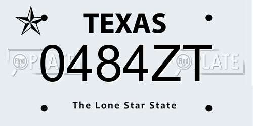 0484ZT Texas License Plate