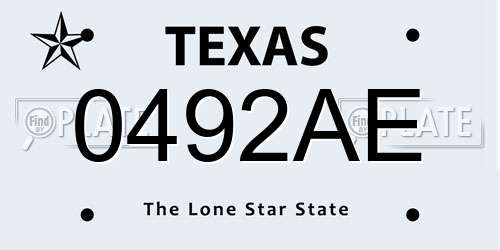 0492AE Texas License Plate