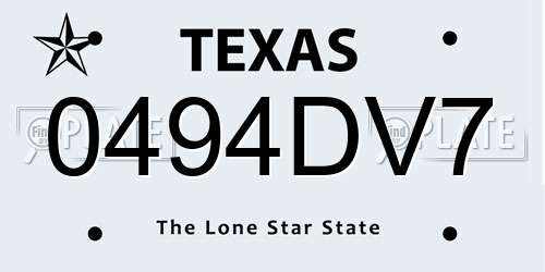 0494DV7 Texas License Plate