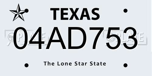 04AD753 Texas License Plate