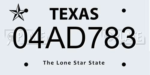 04AD783 Texas License Plate