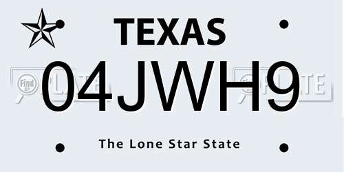 04JWH9 Texas License Plate