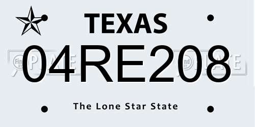 04RE208 Texas License Plate
