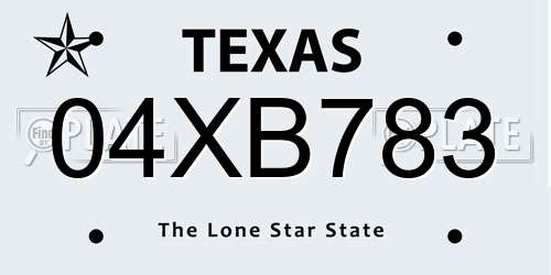 04XB783 Texas License Plate