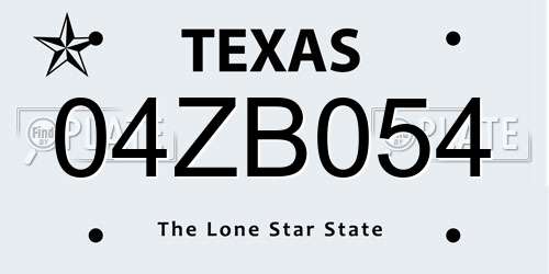 04ZB054 Texas License Plate