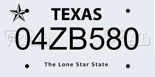 04ZB580 Texas License Plate