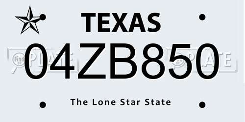 04ZB850 Texas License Plate