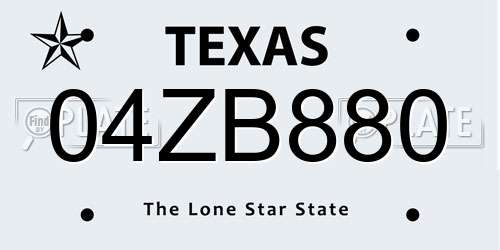 04ZB880 Texas License Plate