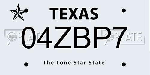 04ZBP7 Texas License Plate