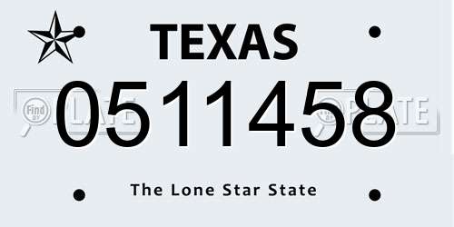 0511458 Texas License Plate