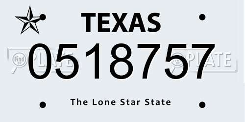 0518757 Texas License Plate
