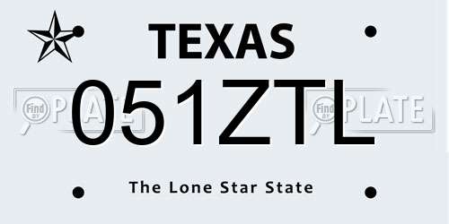 051ZTL Texas License Plate