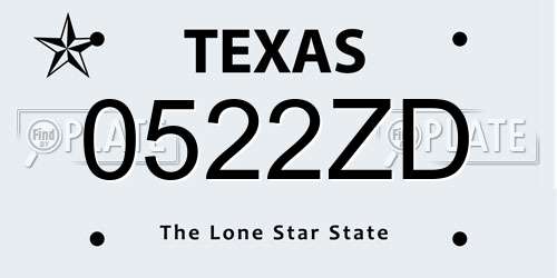 0522ZD Texas License Plate