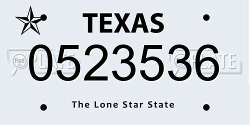 0523536 Texas License Plate