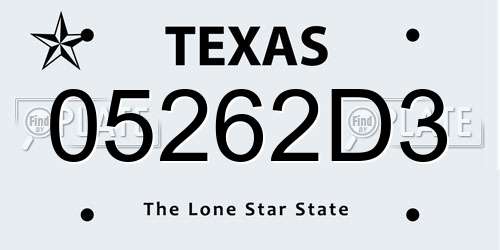 05262D3 Texas License Plate