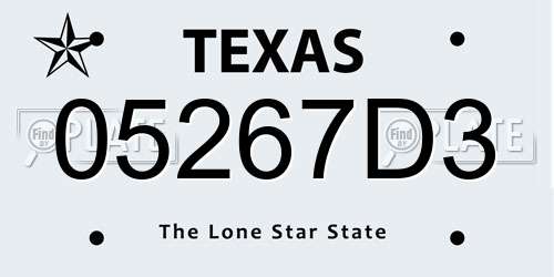 05267D3 Texas License Plate