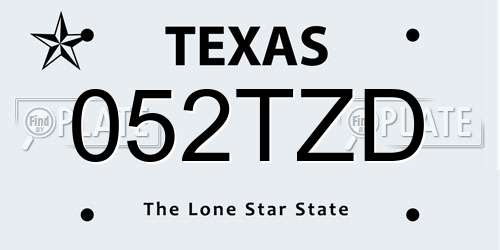 052TZD Texas License Plate
