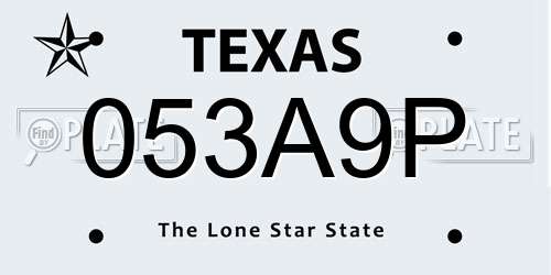 053A9P Texas License Plate