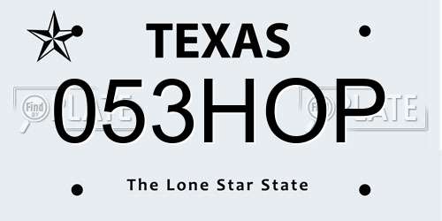 053HOP Texas License Plate