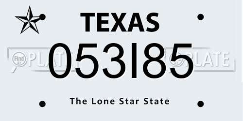 053I85 Texas License Plate