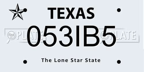 053IB5 Texas License Plate