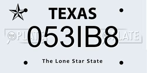053IB8 Texas License Plate