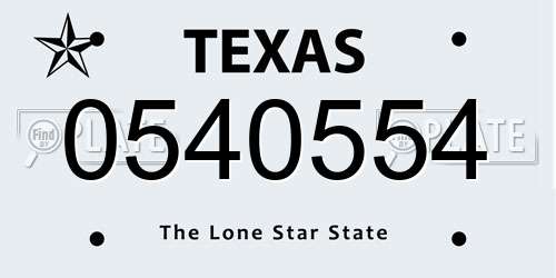 0540554 Texas License Plate