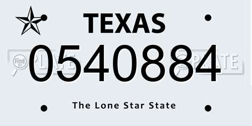 0540884 Texas License Plate