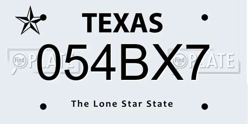 054BX7 Texas License Plate