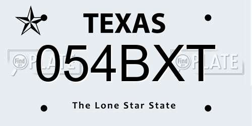 054BXT Texas License Plate