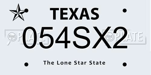 054SX2 Texas License Plate