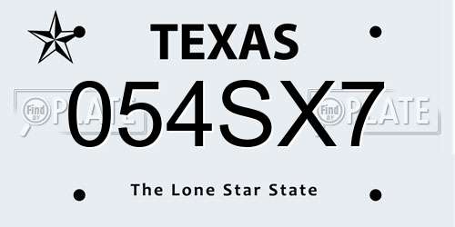 054SX7 Texas License Plate