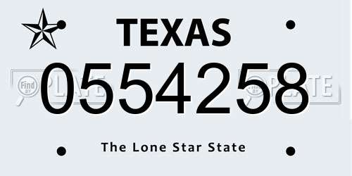 0554258 Texas License Plate