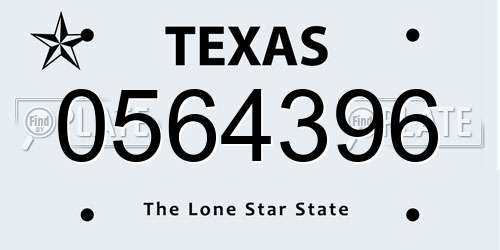 0564396 Texas License Plate
