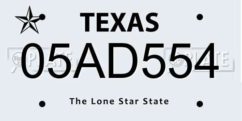 05AD554 Texas License Plate