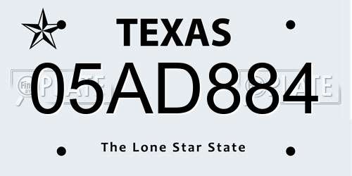 05AD884 Texas License Plate