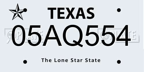 05AQ554 Texas License Plate