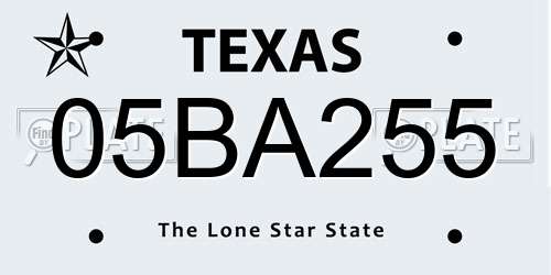 05BA255 Texas License Plate