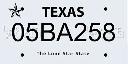 05BA258 Texas License Plate