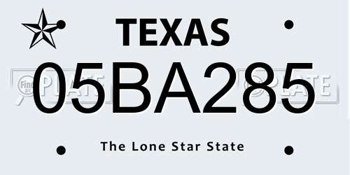 05BA285 Texas License Plate