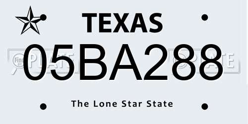 05BA288 Texas License Plate