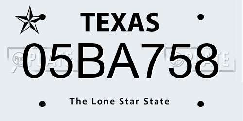 05BA758 Texas License Plate