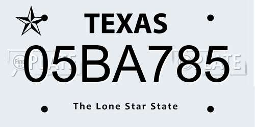 05BA785 Texas License Plate